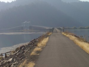 trail bridge over lake coeur d' alene in northern idaho